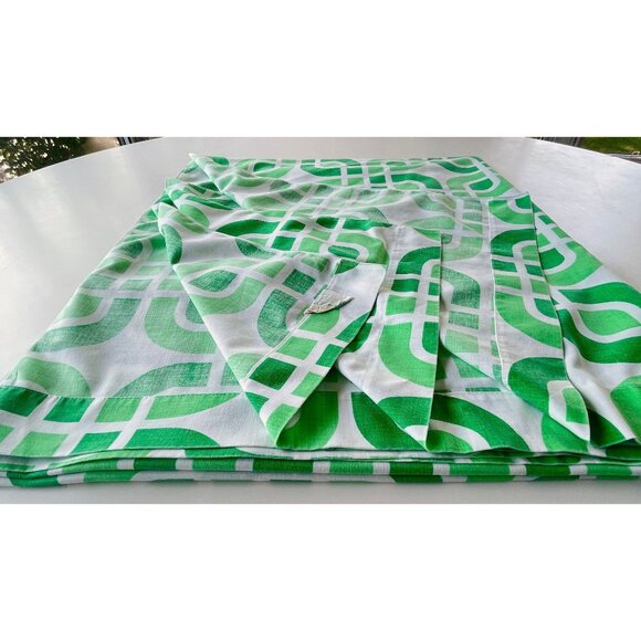 Vintage 70s flat sheet, green, white geometric full size up to queen size bed - Picture 7 of 10